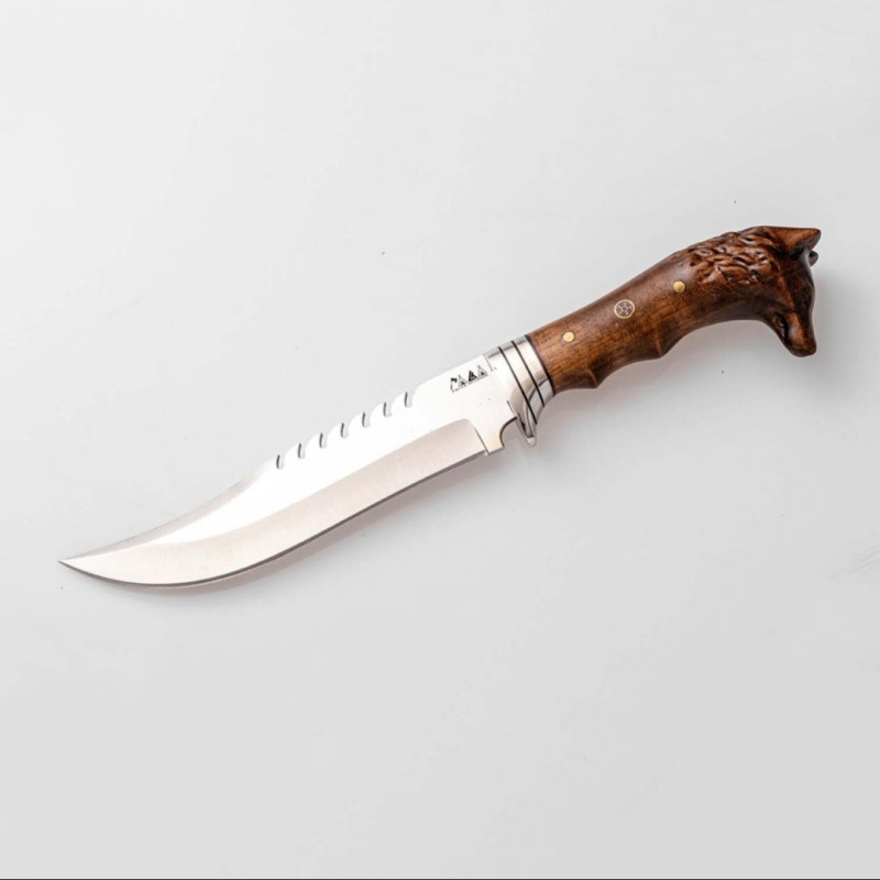 Kurtbaşlı Tırtırlı Kamp ve Avcı Bıçağı (28cm)-(İsviçre Çakısı Hediyeli)